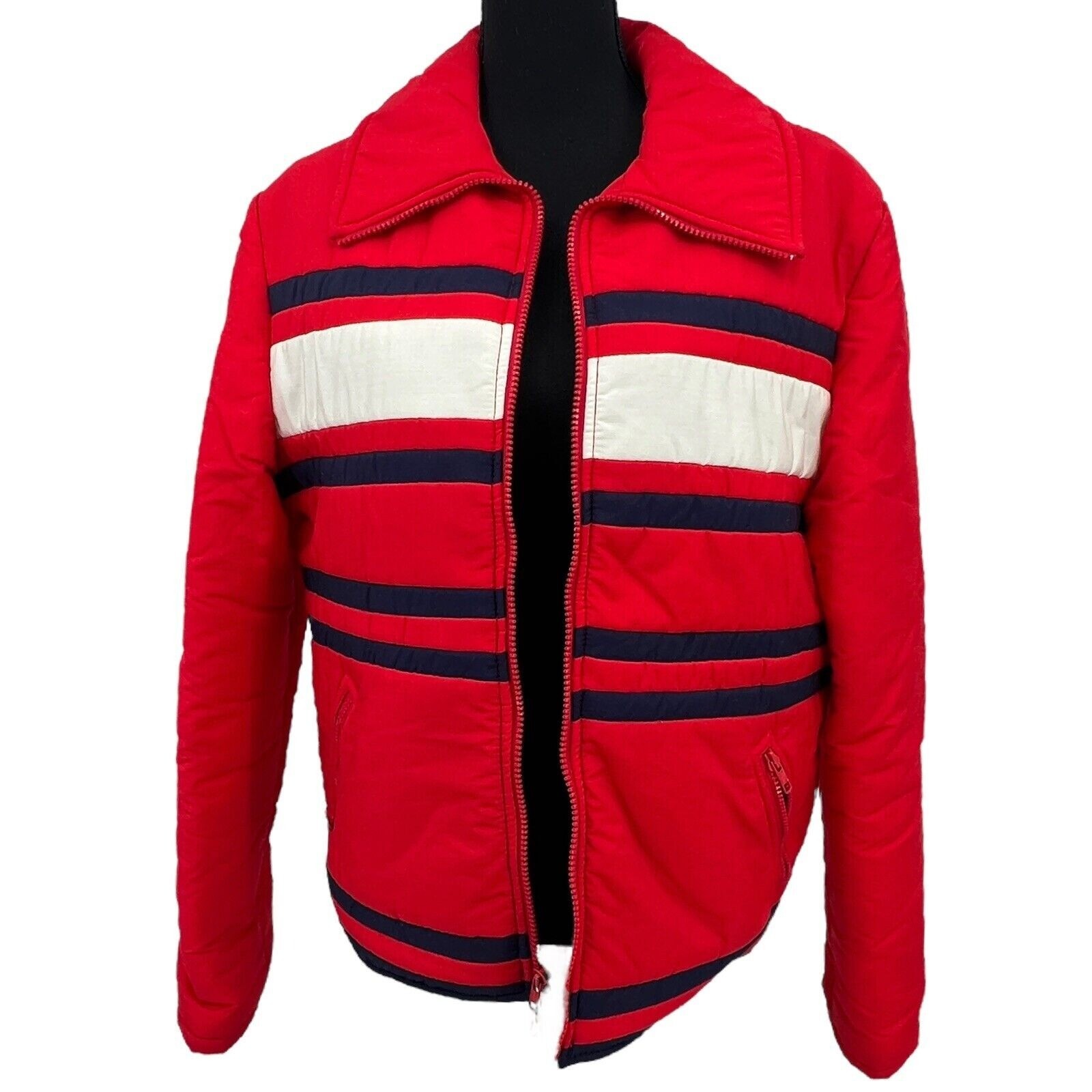 Vintage 70s Jean Claude Killy Ski Jacket Womens EU 40 S/M Red Racing Stripe Ski