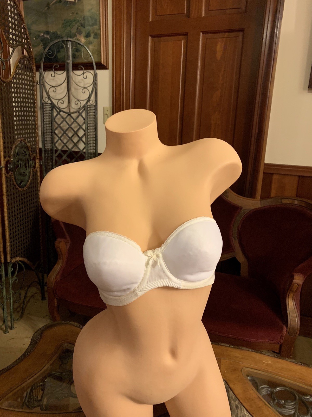 Vintage Strapless Bra White Underwire Seamless Nylon Lycra Spandex 1970s NEW 34B