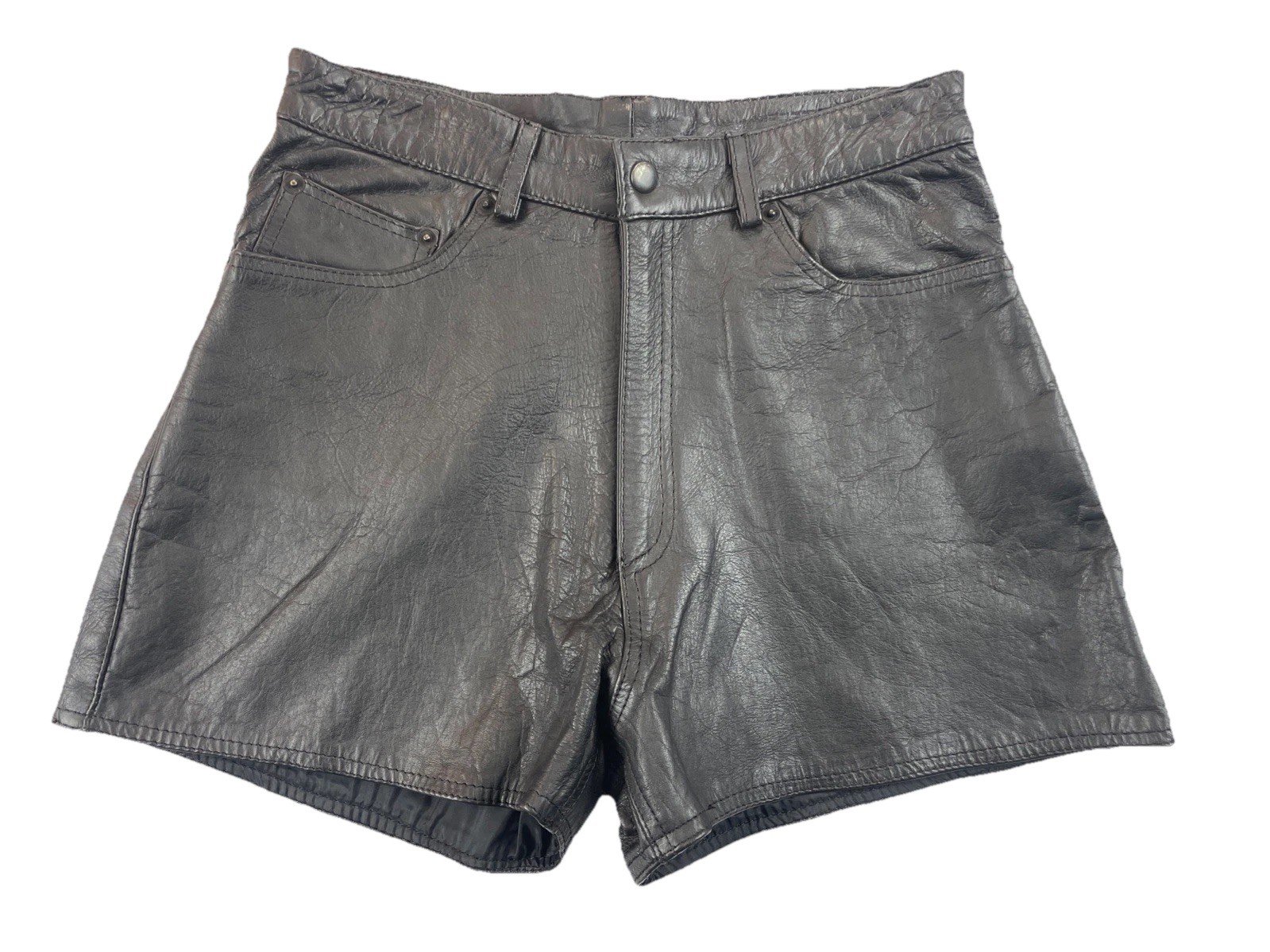 Vtg Leather Shorts Black Women&rsquo;s Boho Biker Grunge 80s 90s Glam Rock Waist 28”