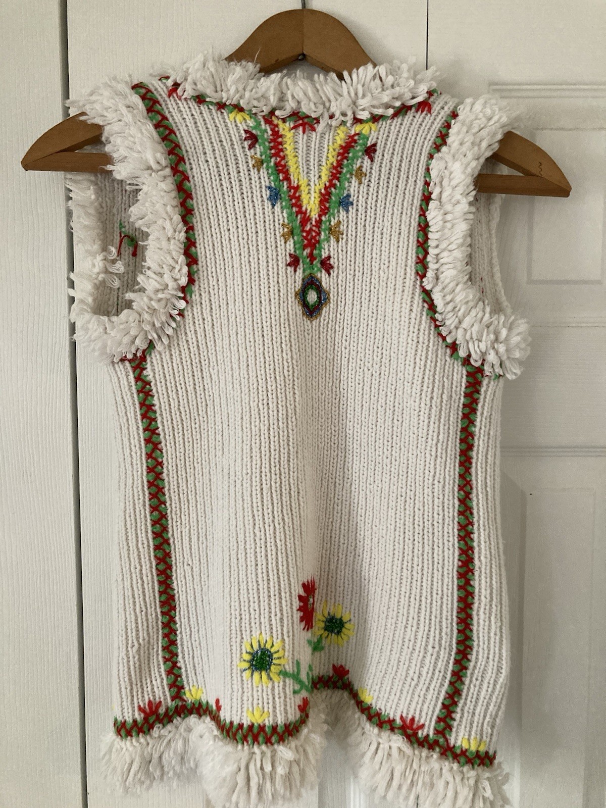 CCT Vintage 70s Groovy Open Sweater Vest Hippie Boho Flowers Small Homemade