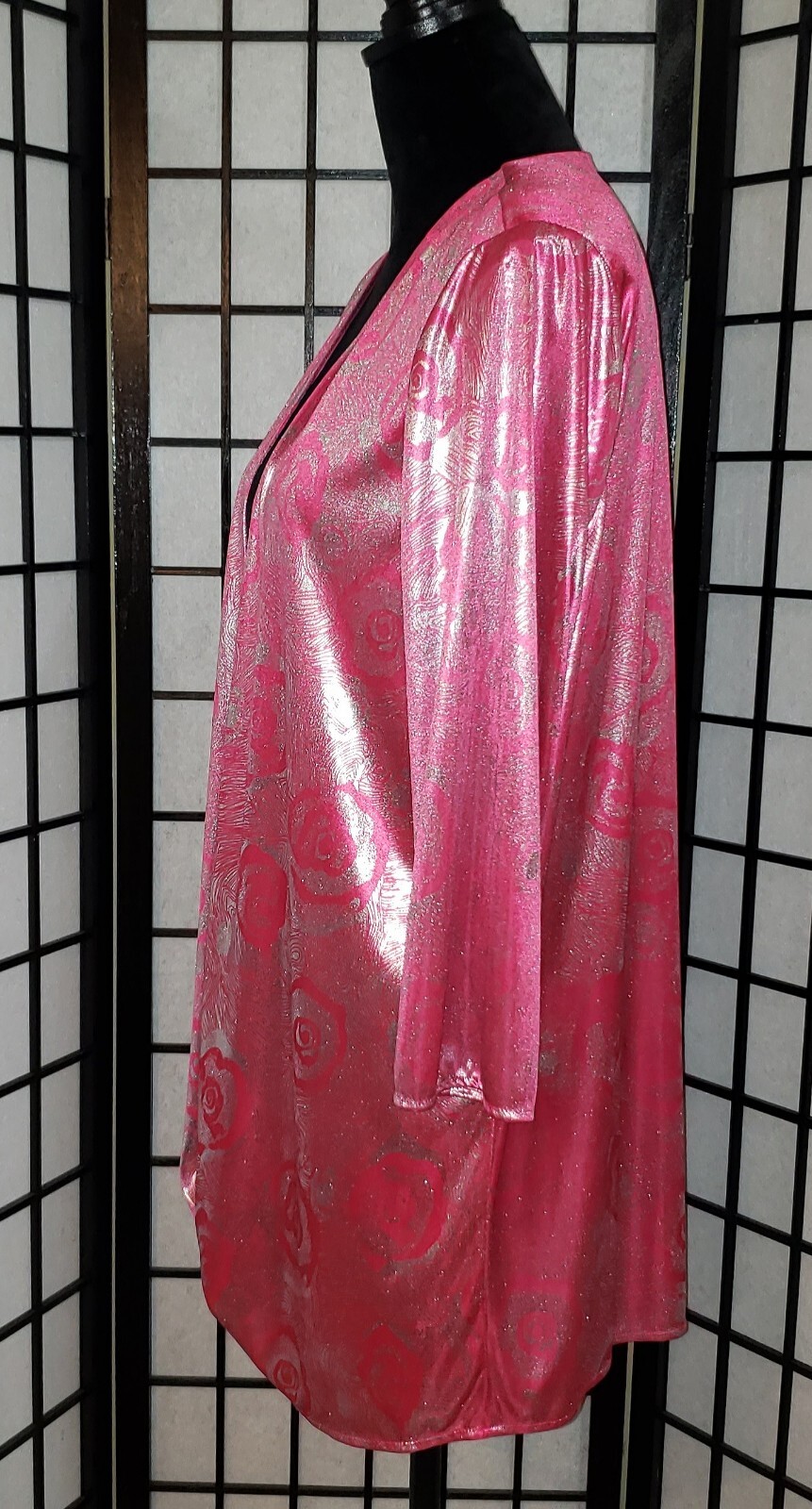 ​VTG Risa Ann New York Duster Jacket 16.5 Pink Metallic Floral Evening 90s
