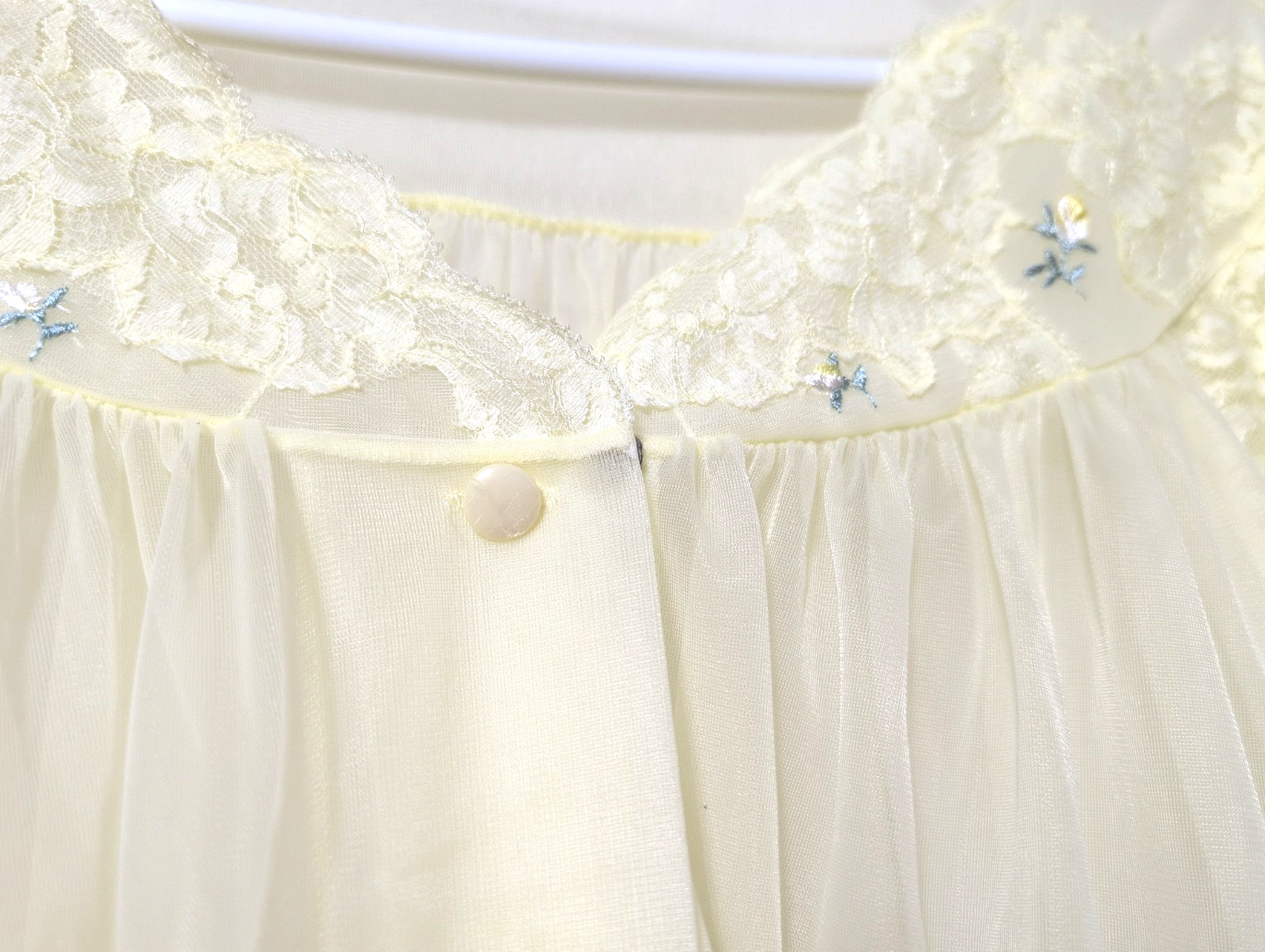 Vtg Shadowline Yellow Nylon Lace Chiffon Peignoir Robe Sheer Sz Large