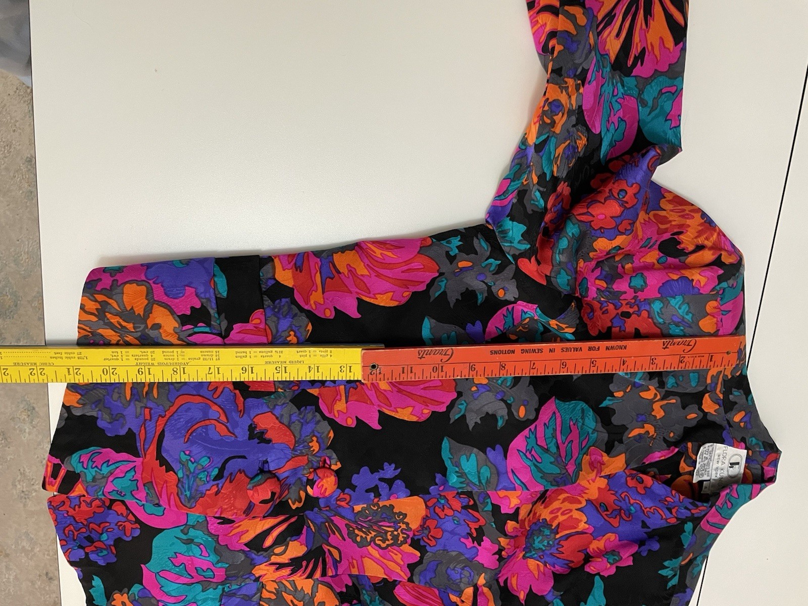 Vintage Iconic 80s Flora Kung Bold Abstract Floral Silk Asian Jacket Obi Belt XS