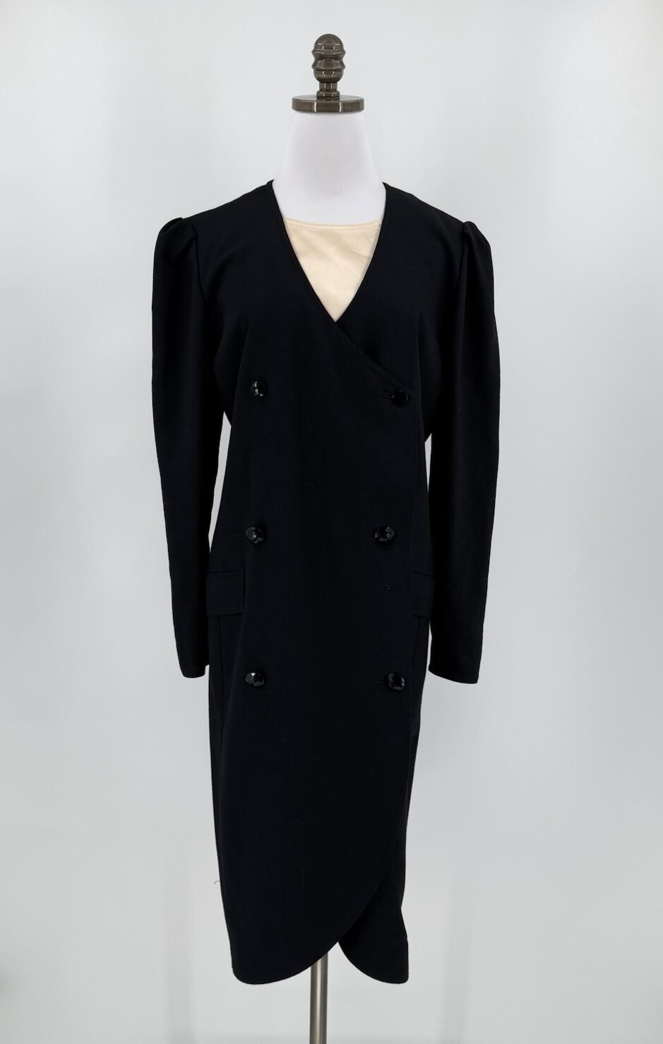 Valentino Vintage Miss V Black Wool Double Breasted Long Sleeve Dress Sz US 10