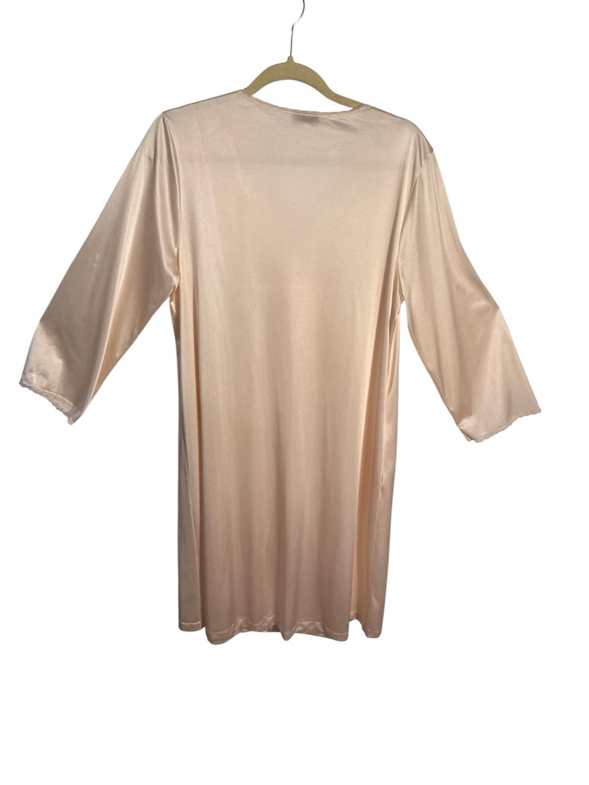 VTG Light Peach Vanity Fair Nylon Long Nightgown Lace Neck Size Medium Womenss