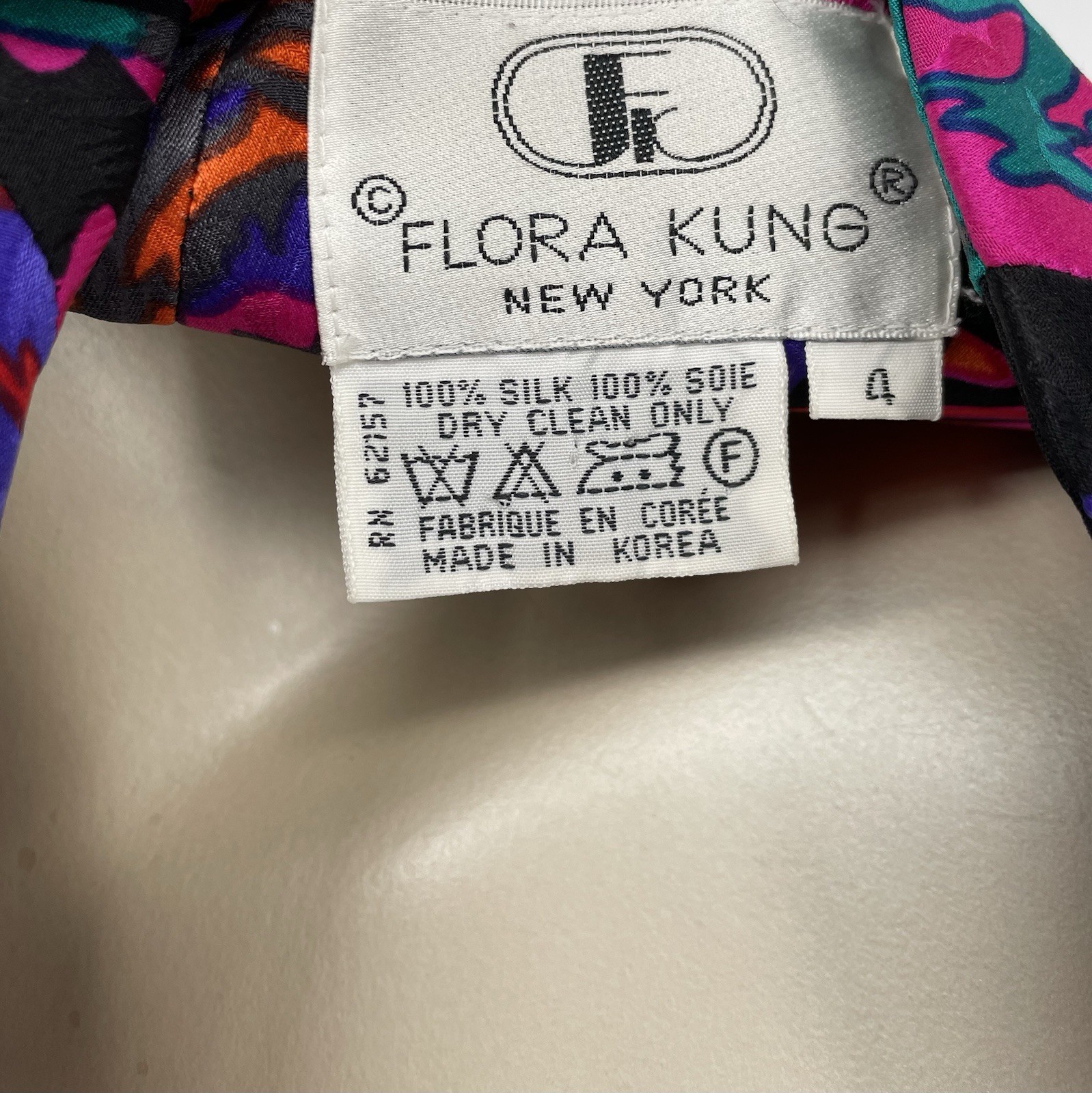 Vintage Iconic 80s Flora Kung Bold Abstract Floral Silk Asian Jacket Obi Belt XS