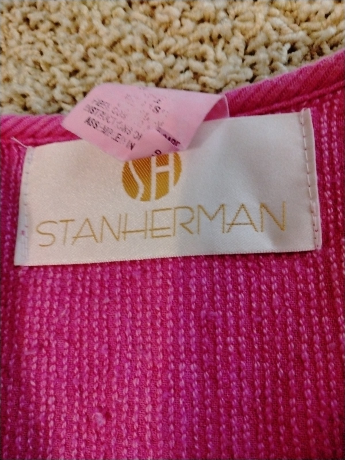 Stan Herman Pink Chenille Zip Front Robe Short With Pockets Size M/L