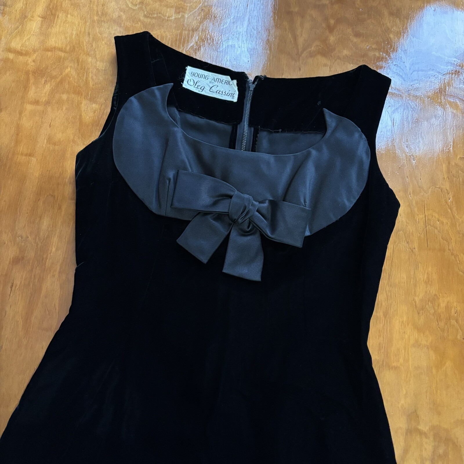 Vintage 60s Oleg Cassini Velvet Silk Taffeta Bow Front Dress