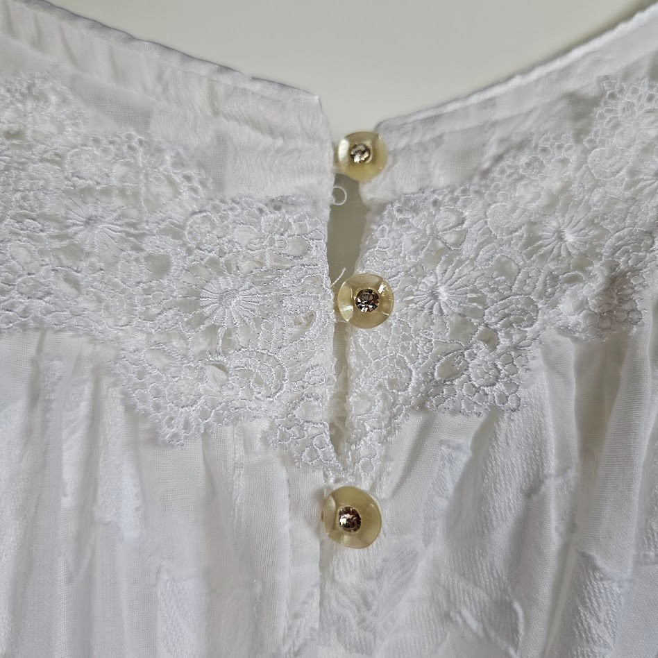 Vintage 90s White Lawn Cotton Queen Annes lace Peignoir Babydoll w/ Robe M/L/XL