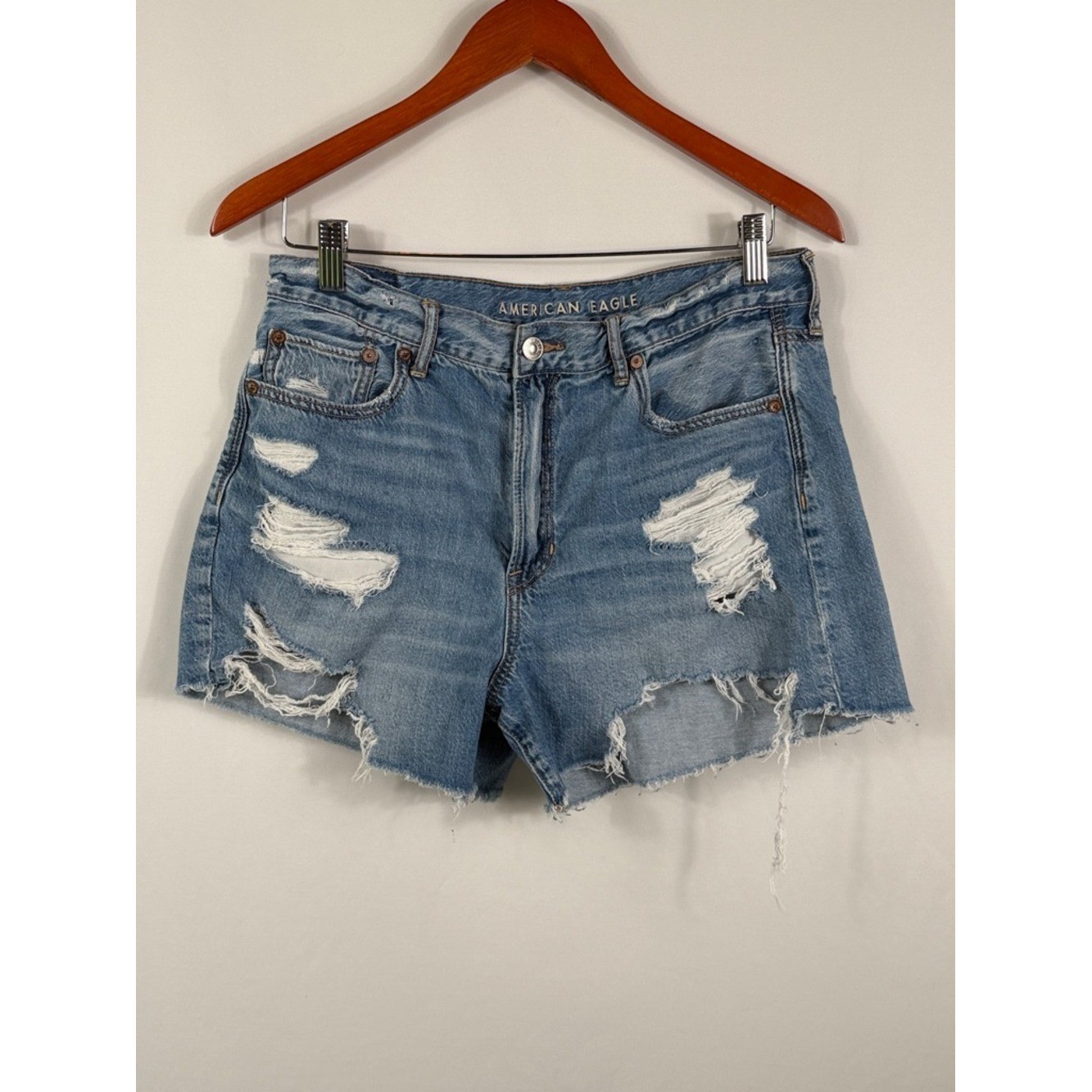 American Eagle 90s Boyfriend Short Light Blue Distressed Denim. Womens Size 10