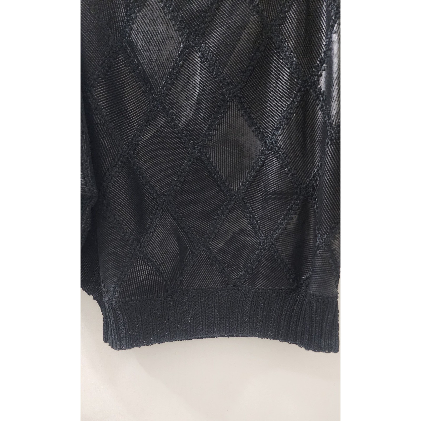 Vintage Black Diamond Knit 2 Piece Set Batwing Top Scalloped Midi Skirt L XL