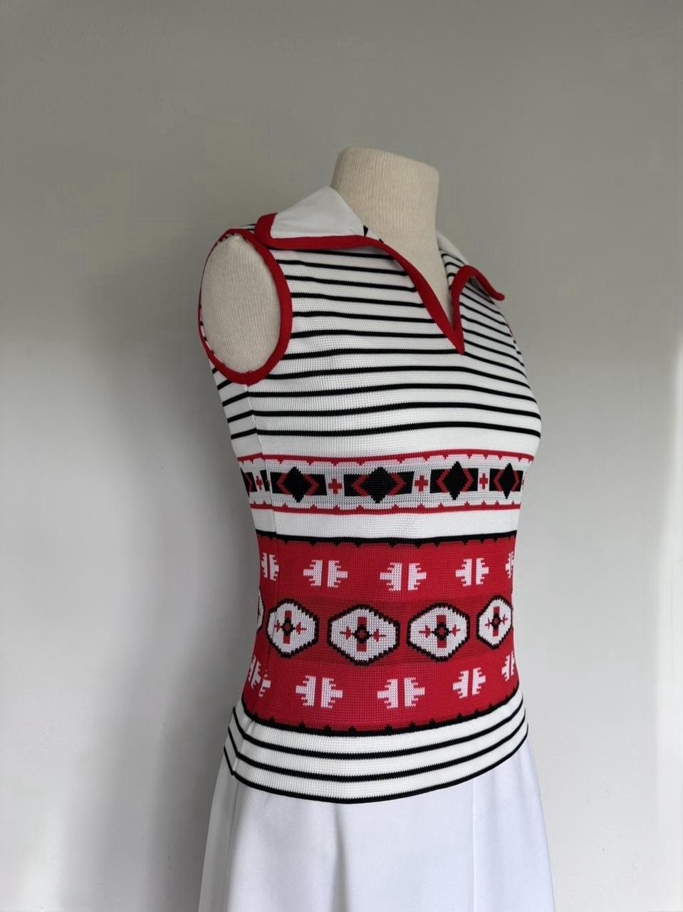 VTG 70s Mod Knit Shift Dress Flared A-Line Geometric Deadstock NWT