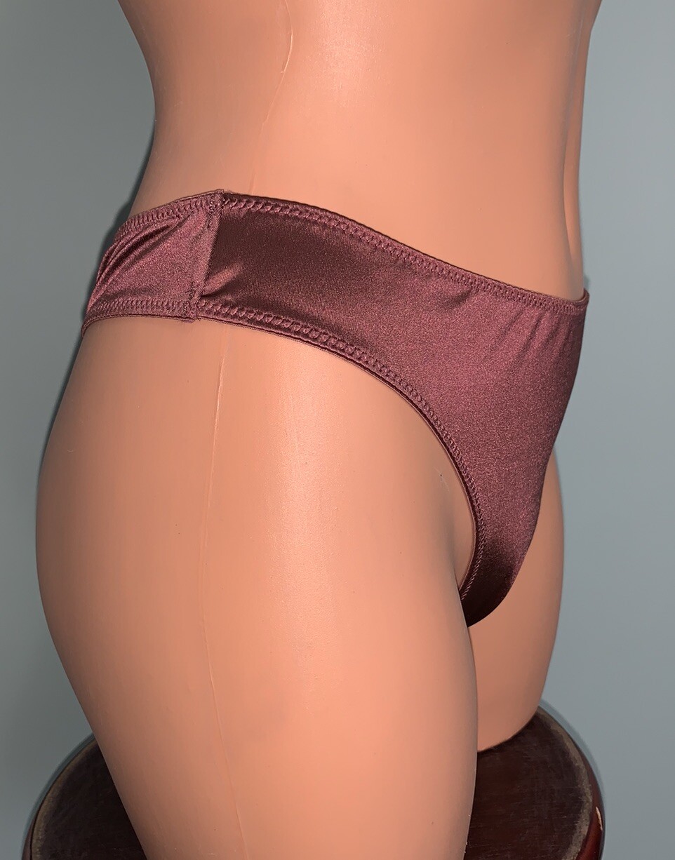 NEW Glossy Secret Stretch Butter Satin Nylon Thong Bikini Panties L 7 Vtg Style