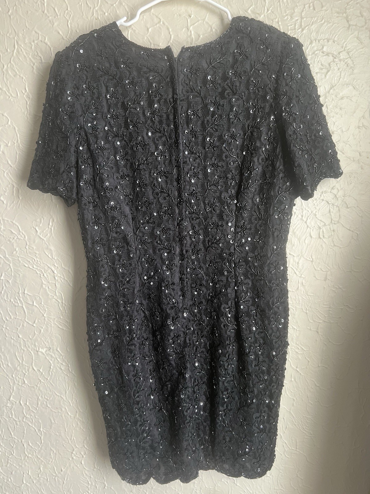 Vintage Stenay Black Fully Beaded Sequin formal dress Mother Of Bride Short XL