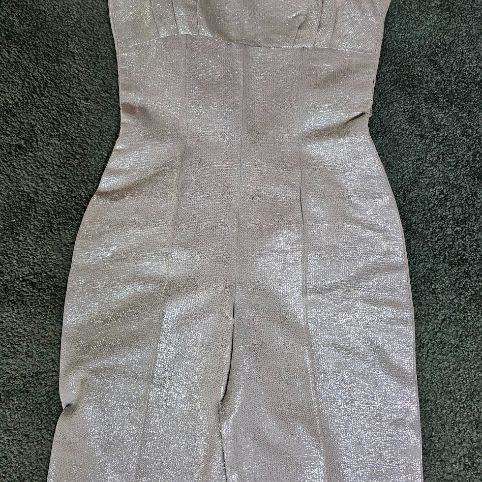 Vtg 50s Space Age Pin-Up Atomic Bombshell Metallic Silver Jumpsuit Catsuit XXS