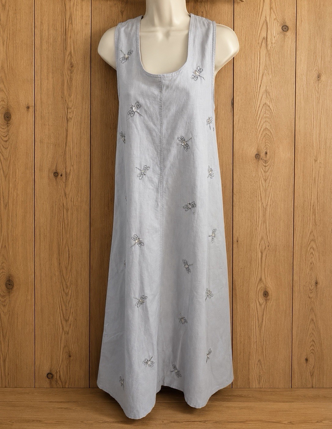 Vintage Jane Ashley Embroidered Sequin Dragonflies Embellishment Linen Dress