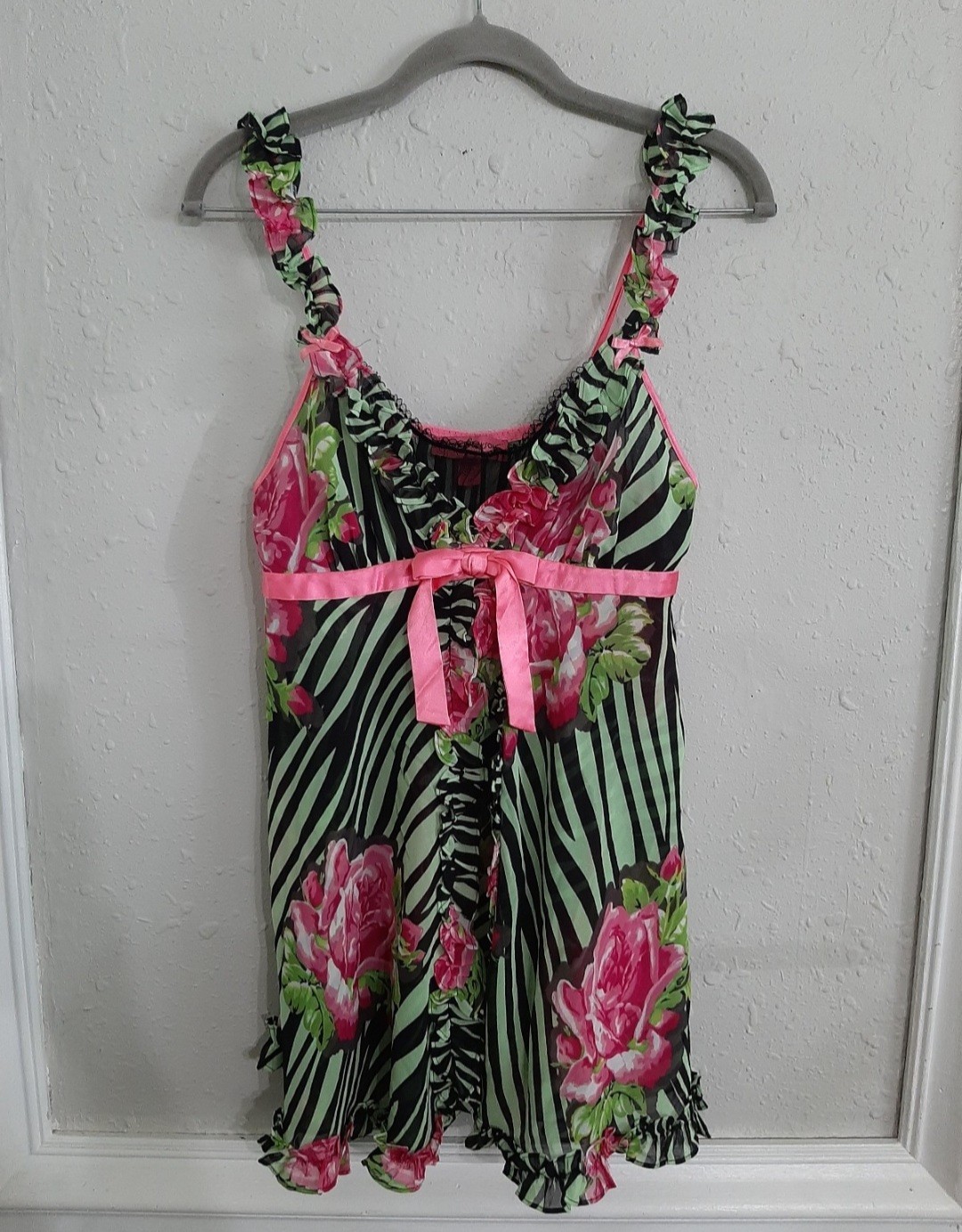 Vintage betsey Johnson y2k 2000s zebra nightgown lingerie cami tank top dress