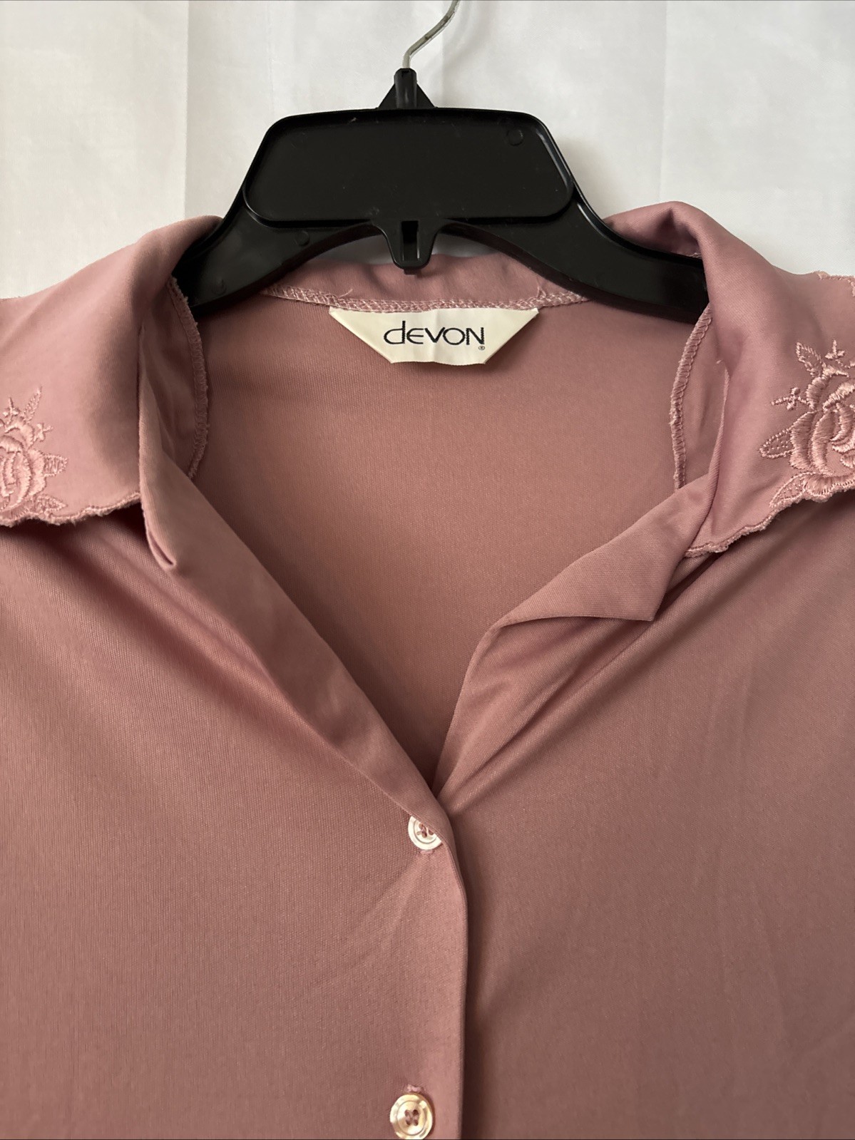 Vintage Devon Mauve Button Up Blouse Embroidered Collar No Size Tag Fits Like S