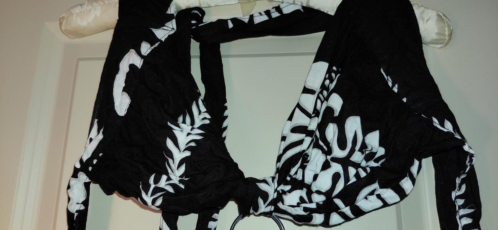 Wrap, drawstring black & white skirt w matching bikini top, straps, one size