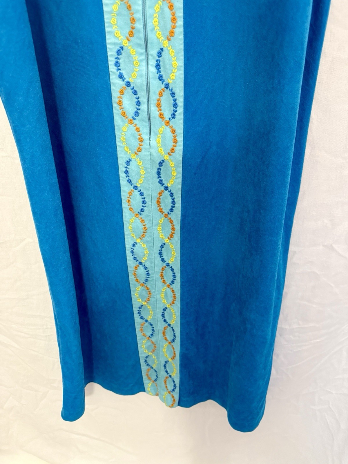 VTG 70s Blue Hostess Caftan Maxi Lounge Dress Boho Grandma Chic Glam