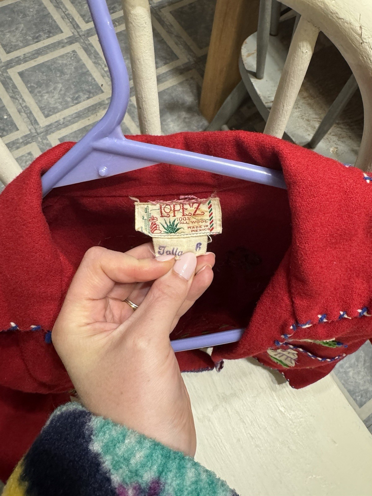 Lopez 100% Wool Red Mexican Embroidered Jacket Made in Mexico