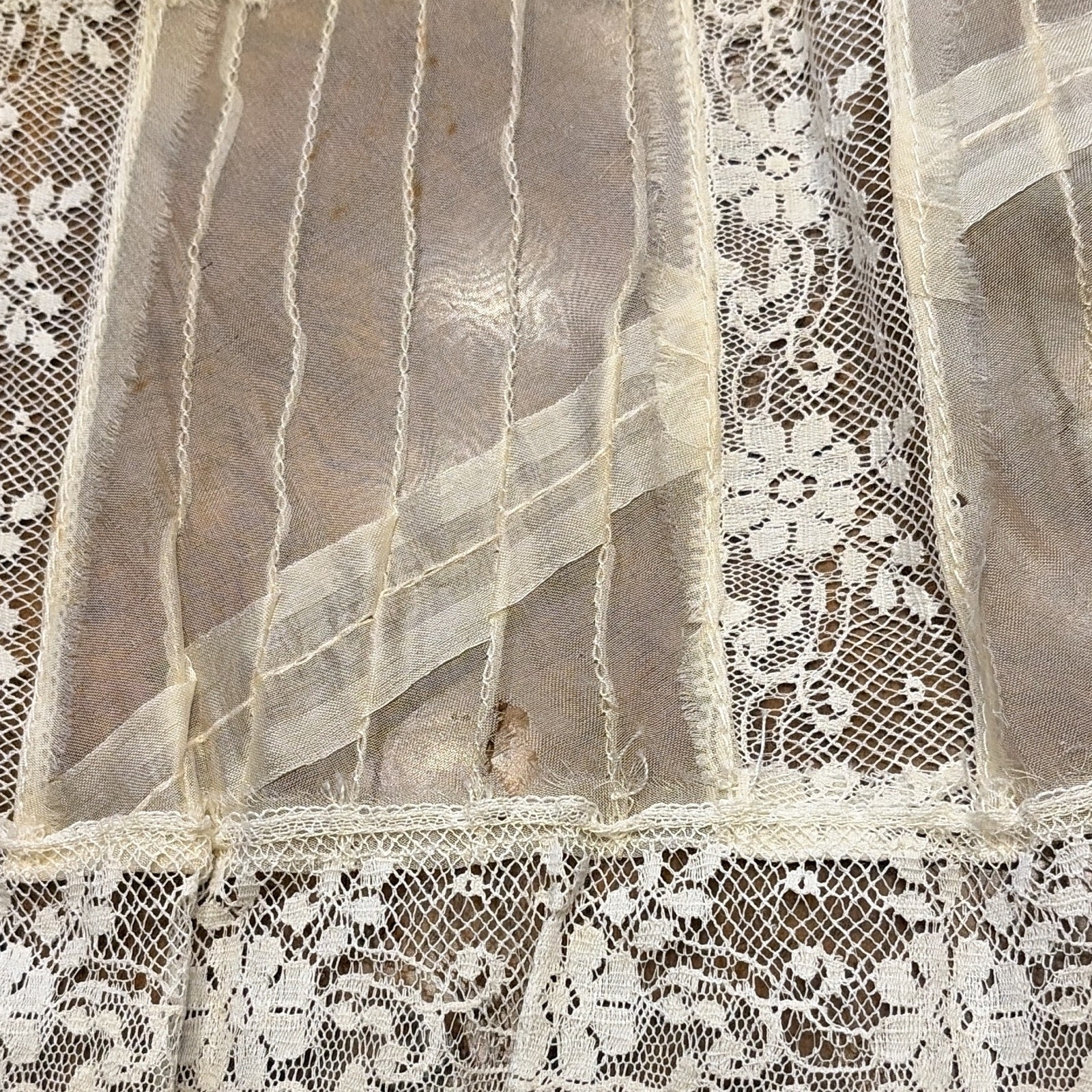Vintage Silk Sheer Lace Petticoat Slip Skirt Layered Lace Trim Ivory/Material