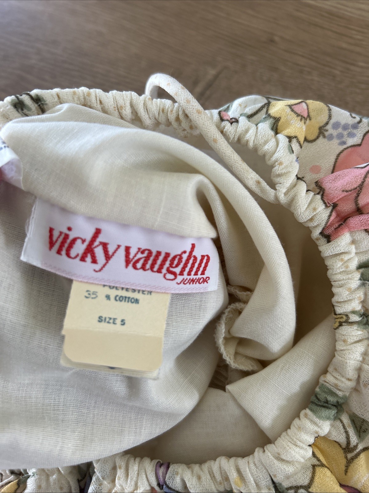 Vtg Vicky Vaughn Juniors 1970s Cream Floral Maxi Sundress Ruffle Bust XS/S Sz 5