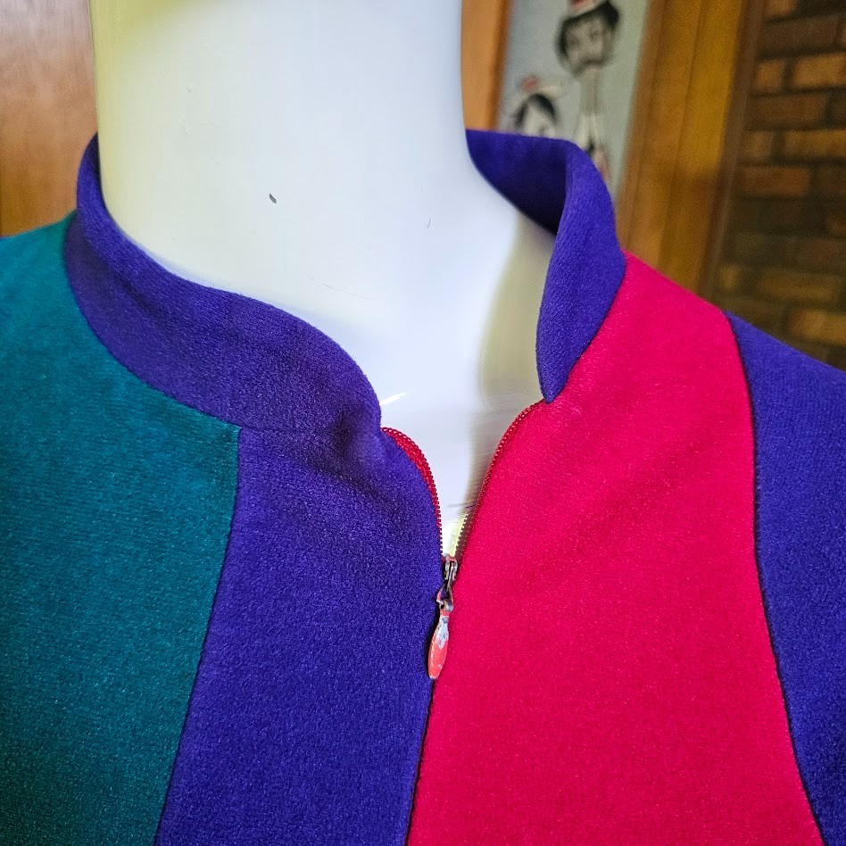 Vtg 80s New Wave Vanity Fair Colorblock Fleece Lounge Maxi Dress Caftan P M/L