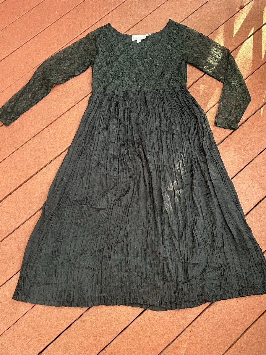 Vintage Passports Of Pier 1 Imports Black Rayon Dress W/ Beading & Lace Size M