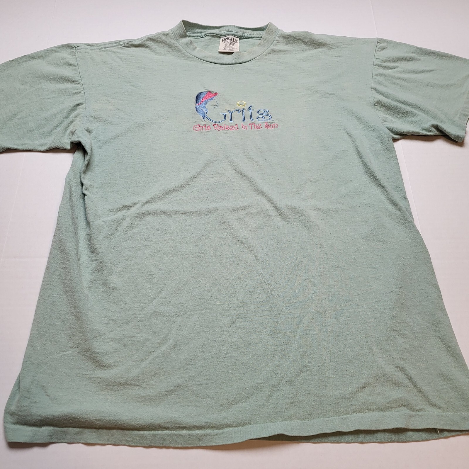 Vtg Grits Girls Raised In The Sun T-Shirt Womens L Green USA 90s 😀7