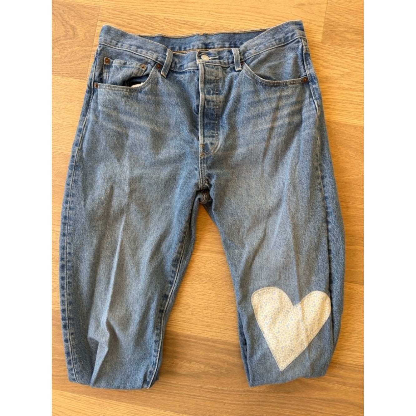 Special Anniversary Edition Levi&rsquo;s Blue Straight Leg Jeans with Heart Patch