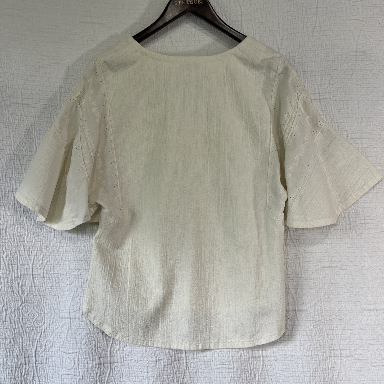 Vintage Fashioned And Handmade By Madelyne Cream Peasant Blouse Flutter Sleeve M