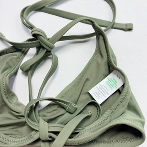 Aerie Voop Bikini Top Medium Olive Pink Stud Halter Swim NWOT
