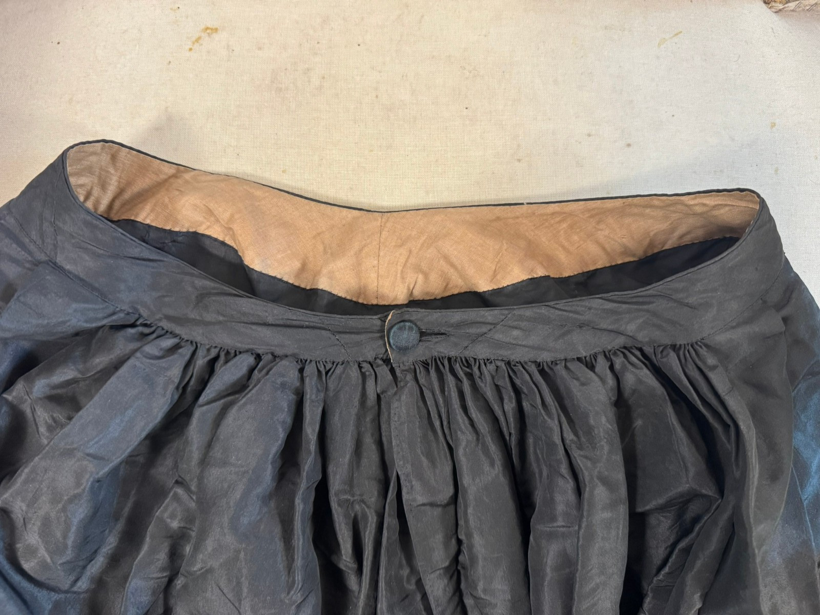 Antique Victorian Black Silk Taffeta Skirt Triple Ruffle Bustle Era Handmade