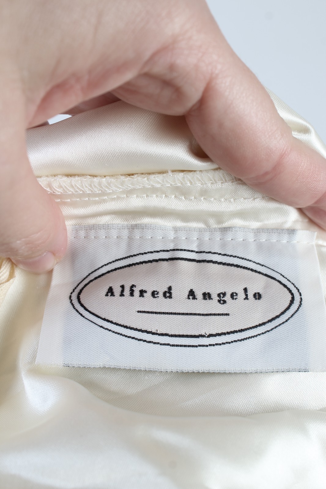 Vtg Alfred Angelo Asymmetrical Wedding Dress Victorian Cream Bridal Prom Gown