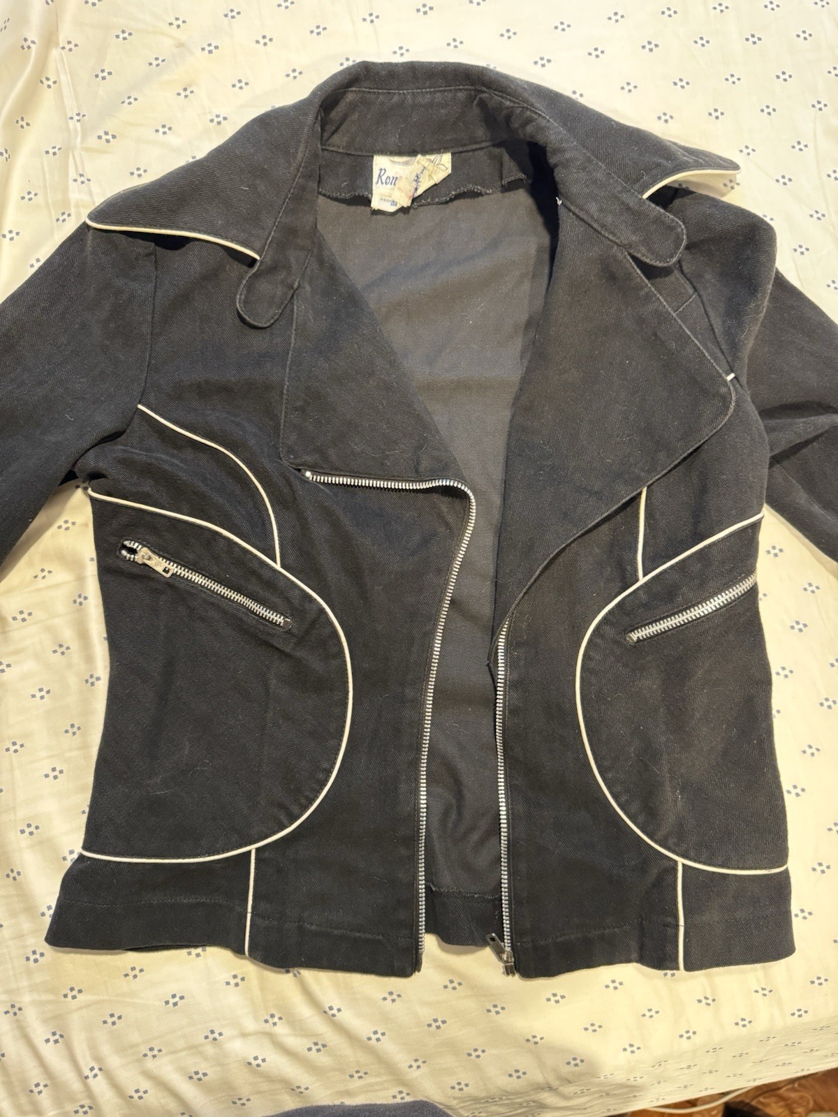 RARE Vintage Roncelli’s Suit. Authentic 70s Black Cotton With White Piping