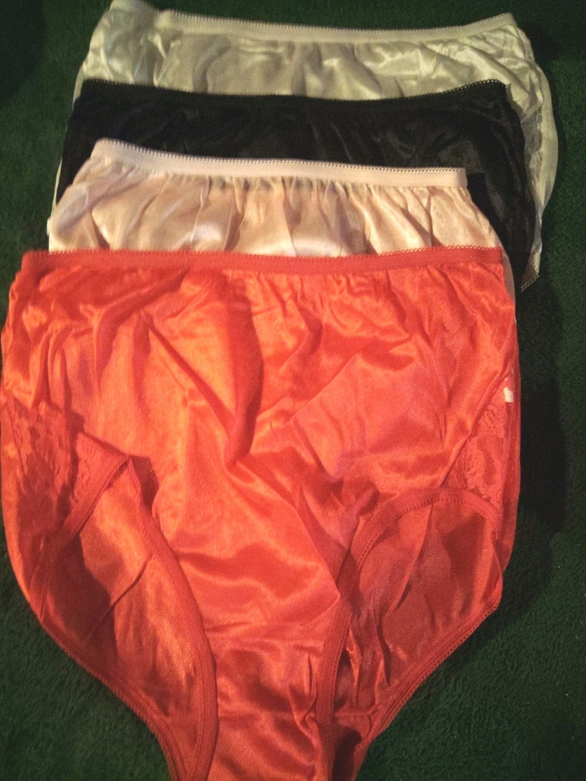 Lot Of 4 – 100% Nylon Brief Panties With Lace Silky Soft Size 7