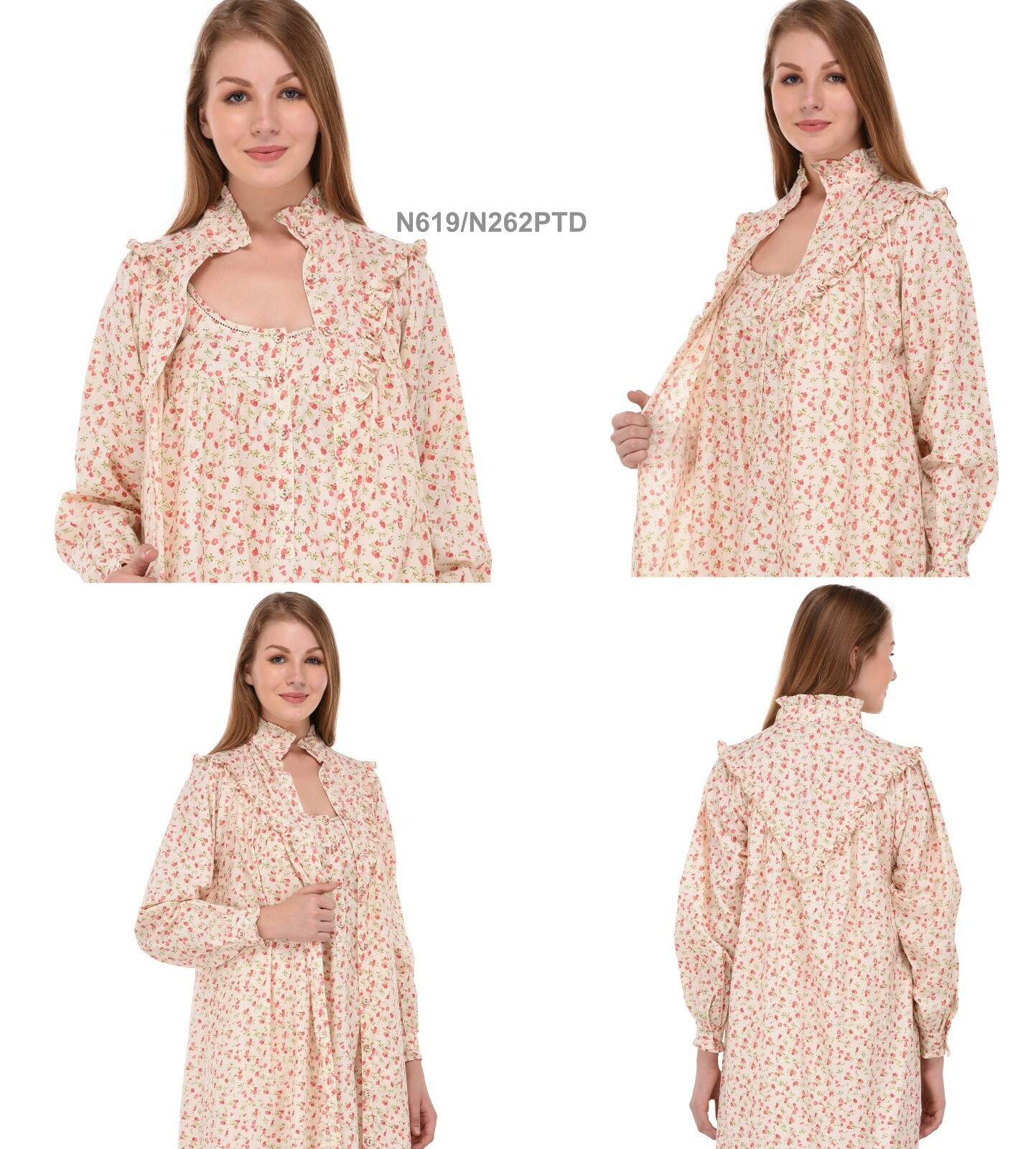Wrinkle-Resistant Printed Nightdress/Housecoat Set | Cotton Lane