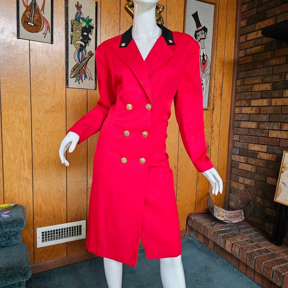 Vtg 80s Power Suit Sexy Secretary Double Breasted Blazer Tuxedo Wiggle Dress L
