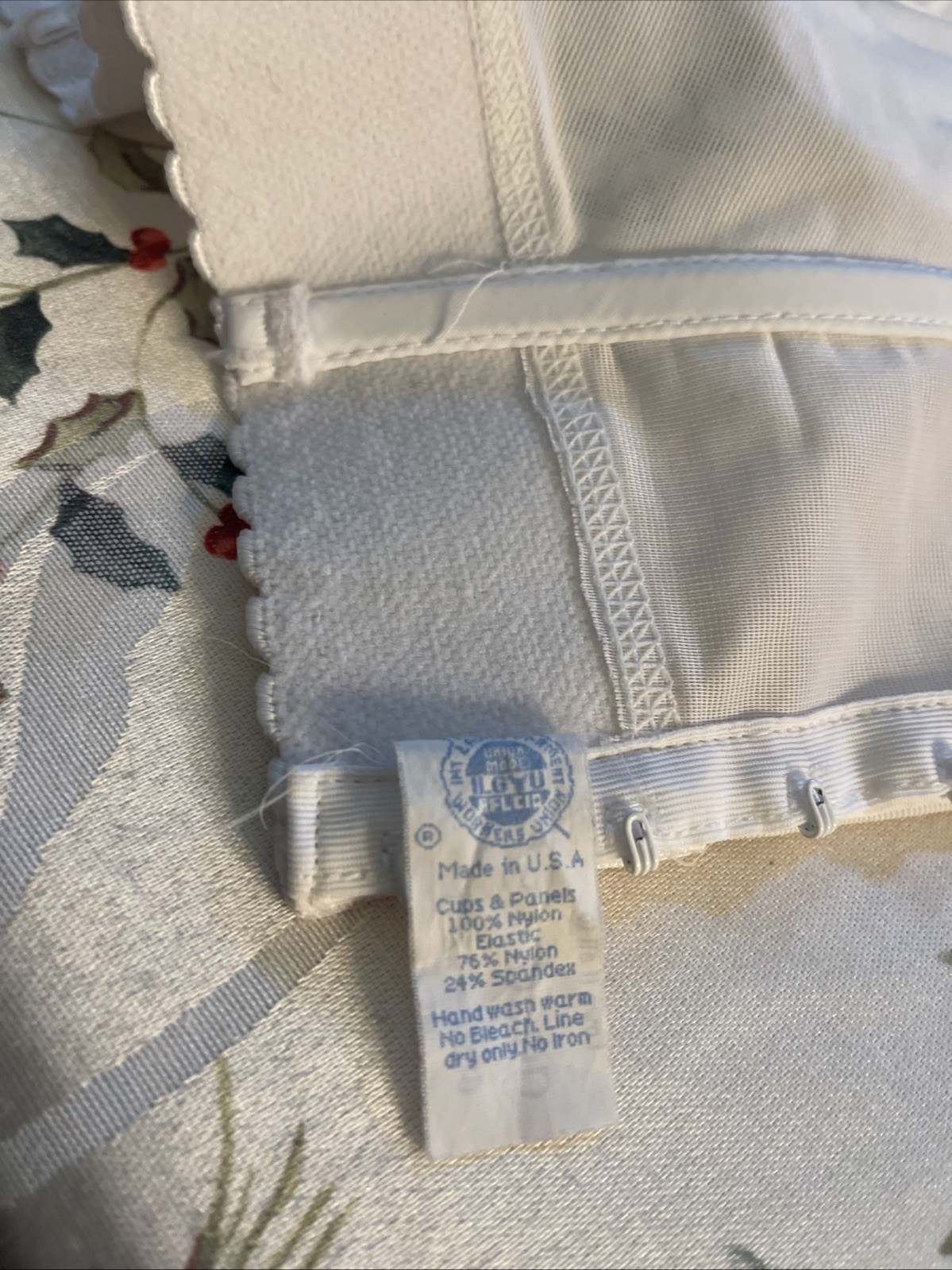 Vintage Goddess Longline Bra White Union Made In USA Lace Corsette Womens 42 F