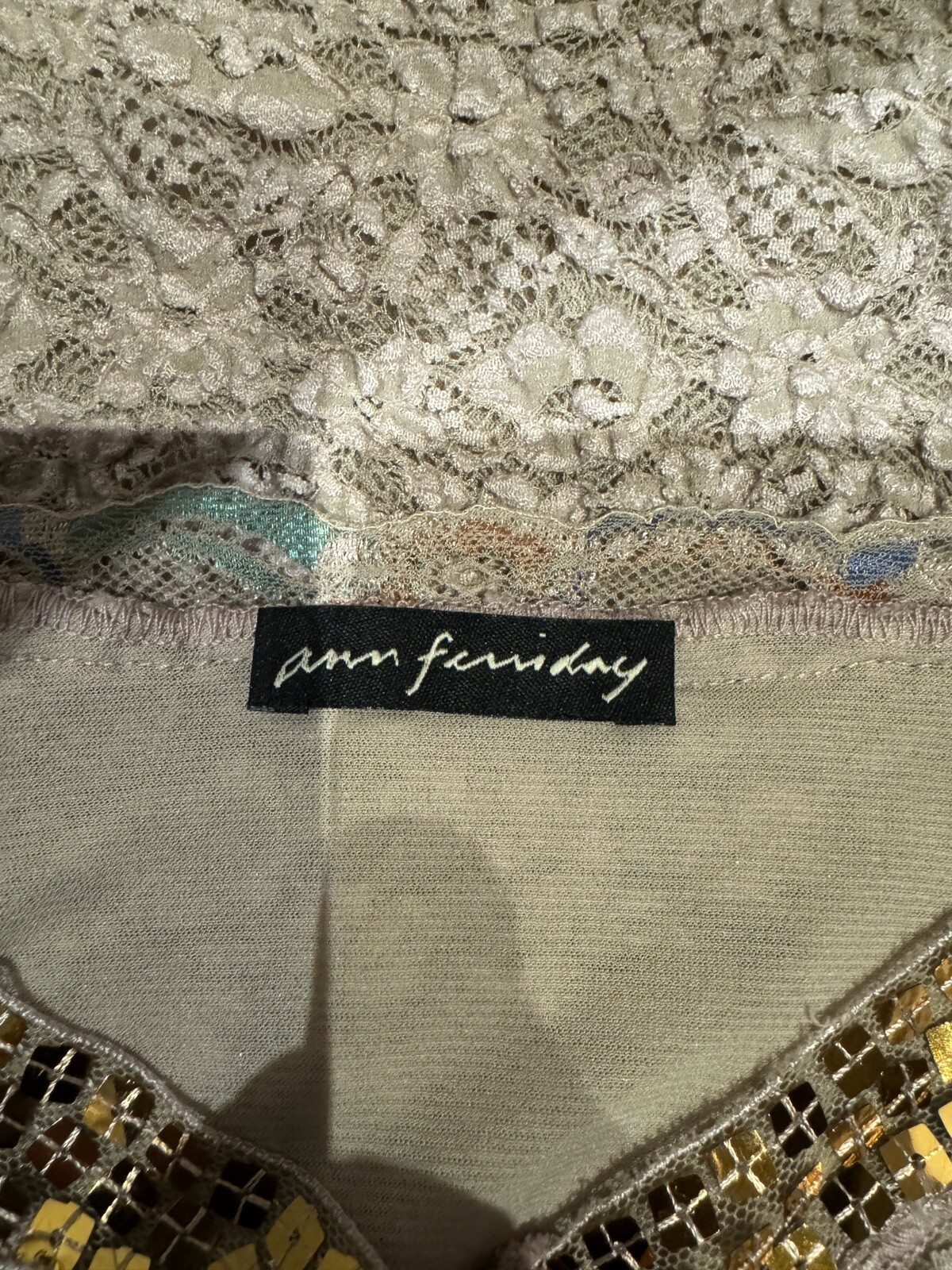 Vintage Ann Ferriday Stock Pucker Stretch Lace And Sequin Cami M