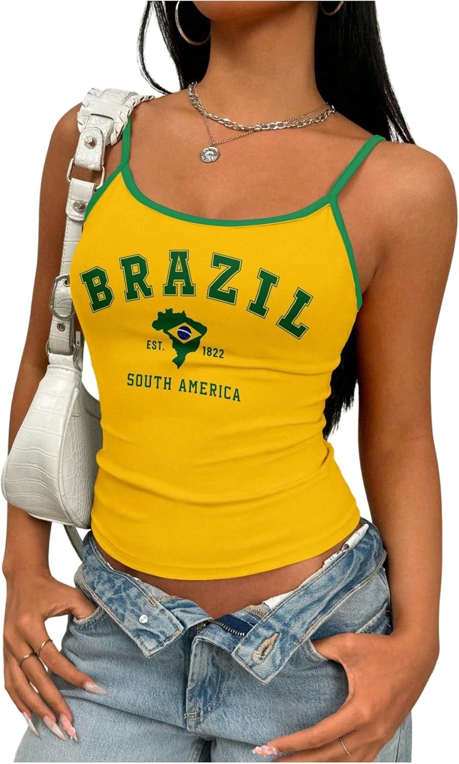 SweatyRocks Women&rsquo;s Brazil Letter Graphic Cami Tank Top Y2k Contrast Binding Fit