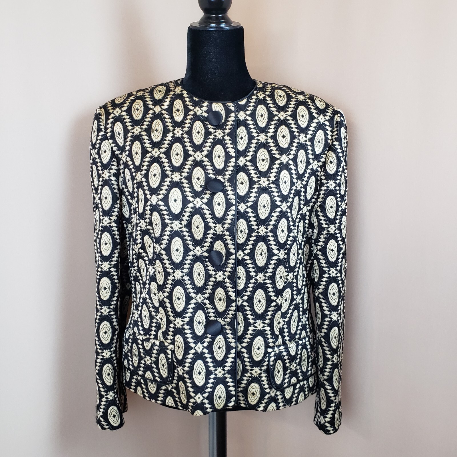 Vintage Escada Jacket 10/12 Wool Silk Blend Ethnic Print Artsy World Traveler