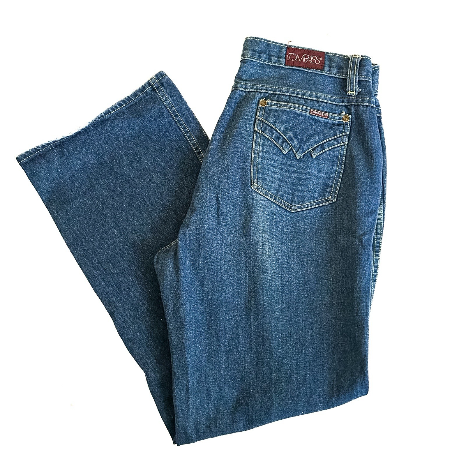 Vtg Compass JC Penney Jeans High Rise Flare 70s/80s 100% Cotton Denim 34” X 30”