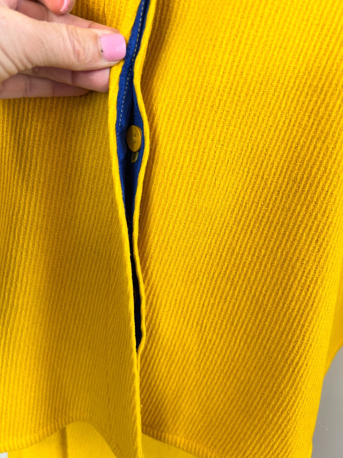 60s Wool Skirt & Cape Set Size Small Yellow Ribbed Lined Covered Button Placket