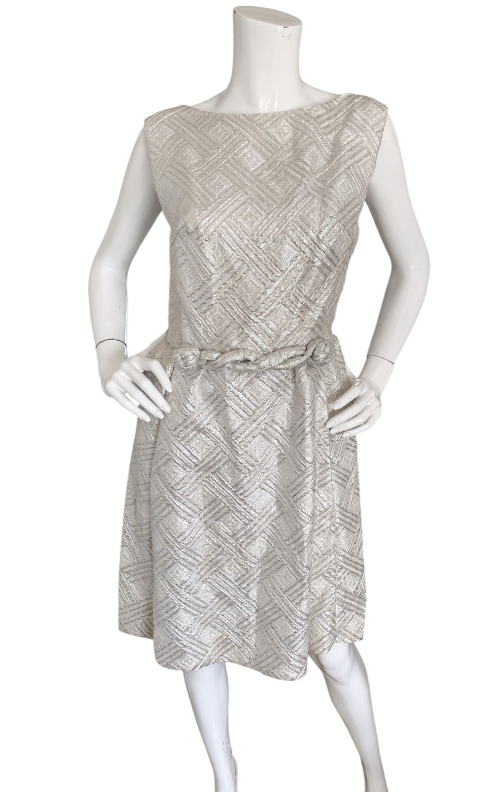 Vintage 1960&rsquo;s Elinor Gay Dress Metallic Brocade Sleeveless Sheath Small 4/6