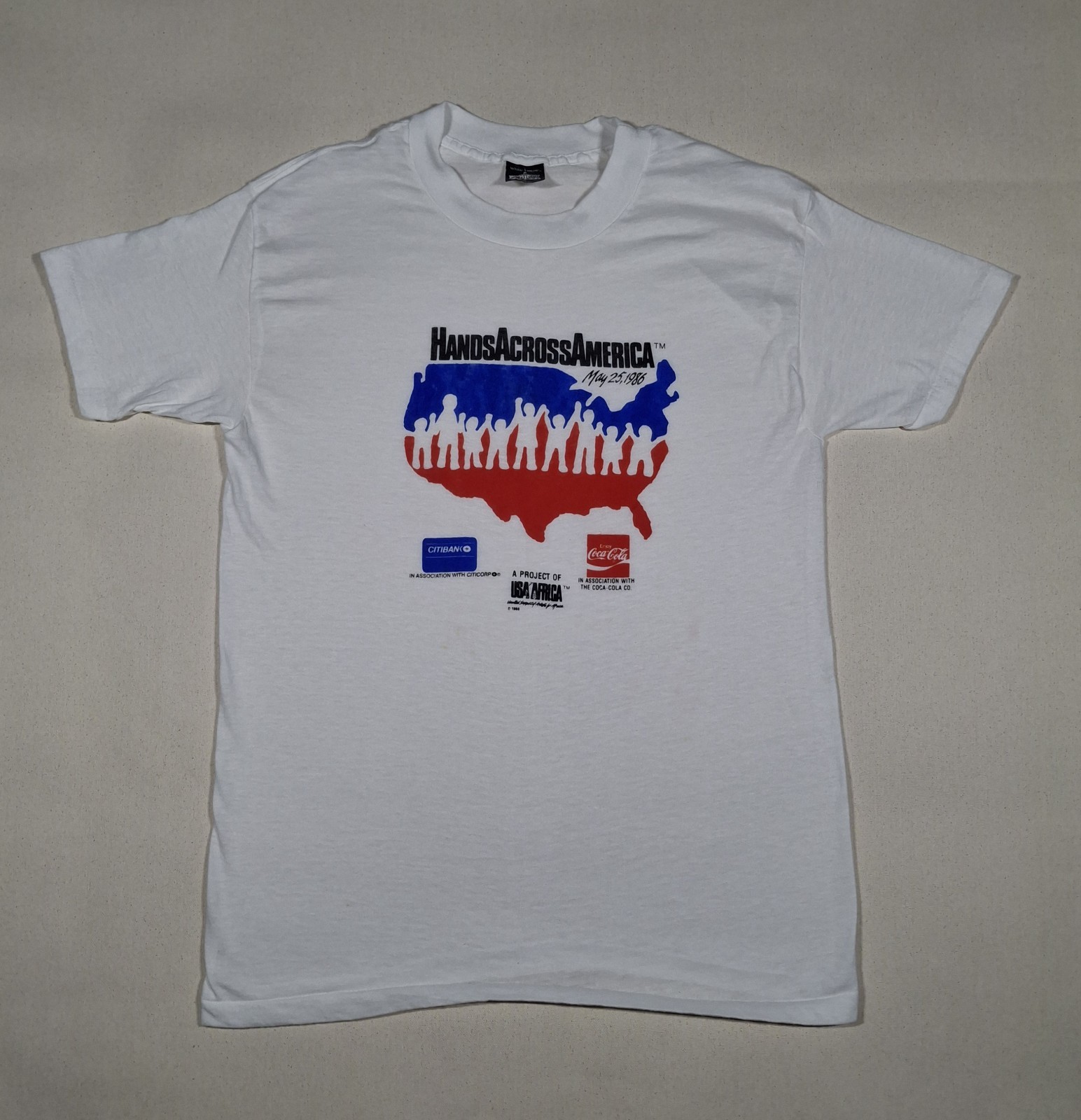 Vintage 1986 Original Hands Across America Coca-Cola Citicorp Women&rsquo;s XL T-Shirt
