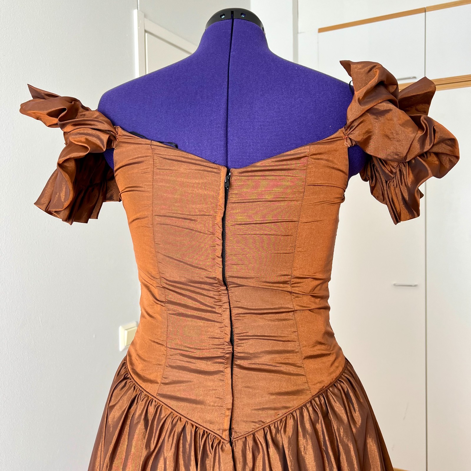 1980s JOHN CHARLES Taffeta Off Shoulder Cocktail Party Dress Basque Waist Prom