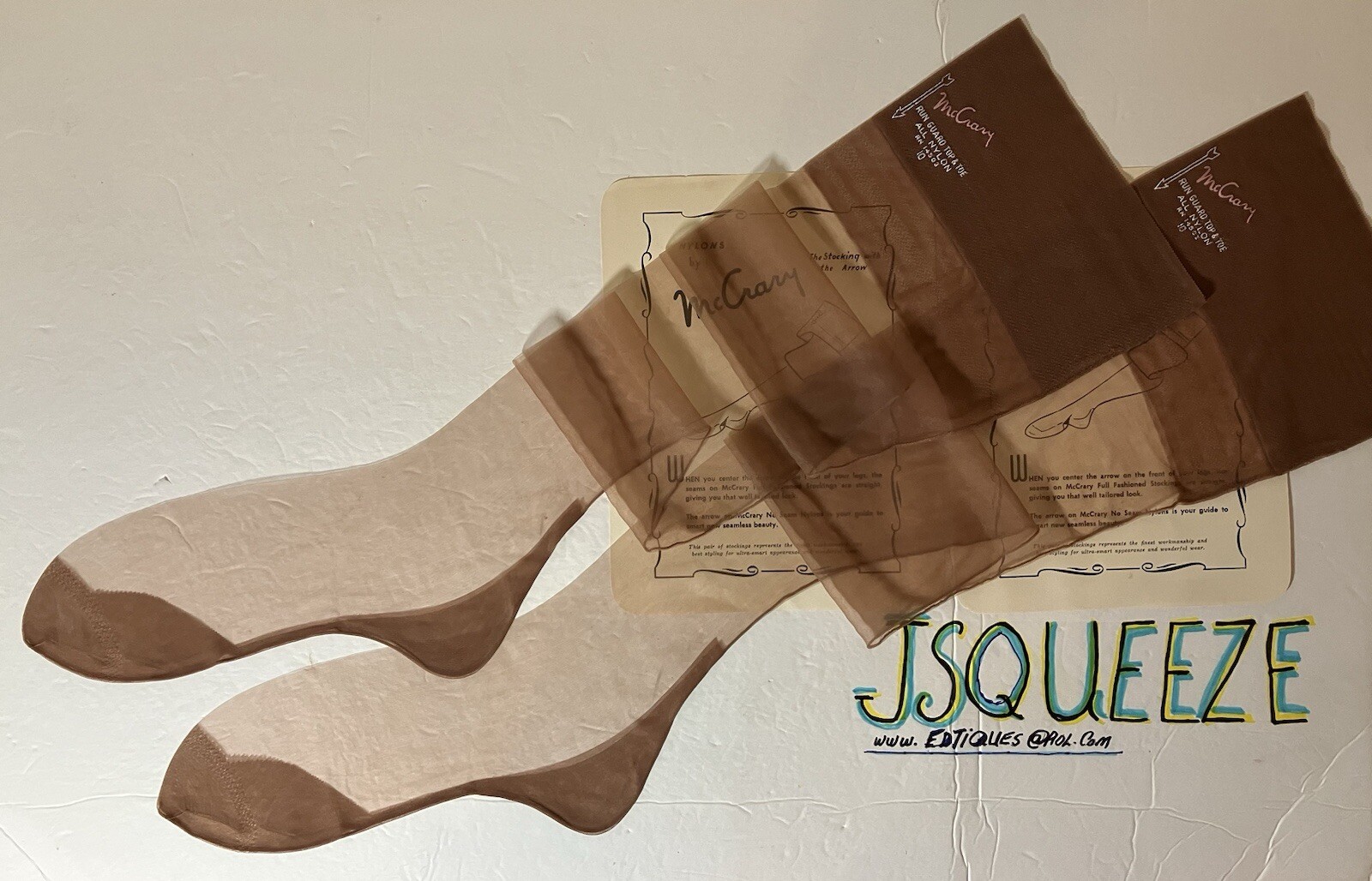 2 PAIR VINTAGE 1950s FULL FASHIONED STOCKINGS FLAT KNIT CUBAN HEEL SEAMED 10×32”