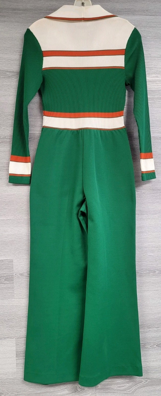 WOMENS VINTAGE 70s JUMPSUIT JCPENNEY STRIPED LONG SLEEVE POLYKNIT DISCO SIZE XS